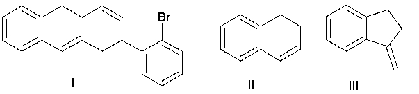 Which of the following are possible Heck reaction products?     A)  I B)  II C)  III D)  all of the above