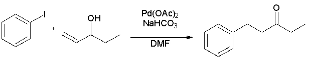 Heck reactions with allylic alcohols have a tendency to form carbonyl products. Using the mechanism for the Heck reaction as a guide, explain how the following ketone would form?  