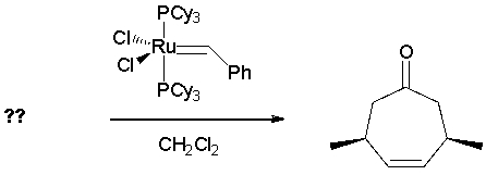 What diene is the reactant in the following ring-closing metathesis reaction?       A)  I B)  II C)  III
