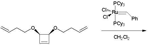 What is the product of the following ring-opening/ring-closing metathesis reaction? (J. Am. Chem. Soc. 1996, 118, 6634.)  
