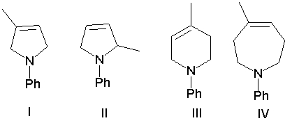 What is the product of the following ring-closing metathesis reaction?     A)  I B)  II C)  III D)  IV
