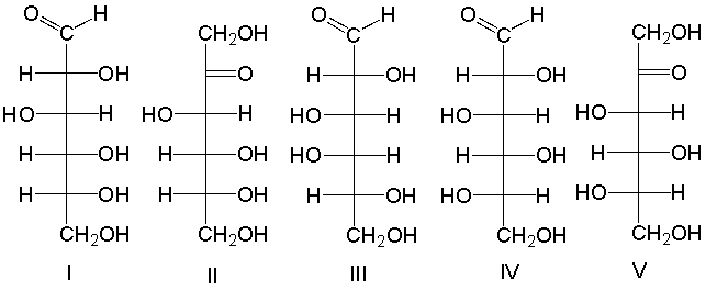Which of the following is an L-aldohexose?   A)  I B)  II C)  III D)  IV E)  V