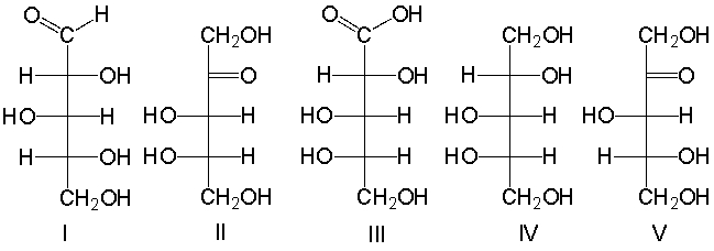 Which of the following is a L-ketopentose?   A)  I B)  II C)  III D)  IV E)  III and IV