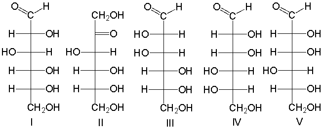 Which of the following is a L-hexose?   A)  I B)  II C)  III D)  IV E)  V