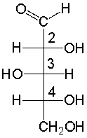 Which one of the following is the correct stereochemical configuration for D-xylose?   A)  2S,3R,4S B)  2R,3S,4R C)  2R,3R,4S D)  2S,3S,4R E)  2S,3S,4S