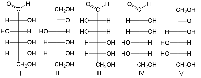 Which one of the following is the correct structure for L-fructose?   A)  I B)  II C)  III D)  IV E)  V