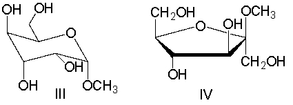 Which one of the following compounds would give a positive test with Benedict's solution?     A)  I B)  II C)  III D)  IV E)  none of these