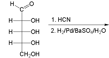 Predict the product(s)  for the following Kiliani-Fischer synthesis.     A)  I and V B)  II and IV C)  I and III D)  III and IV E)  II and V