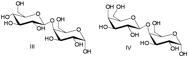  Which one of the following is a correct structure for  \alpha -maltose?     A)  I B)  II C)  III D)  IV E)  none of these 