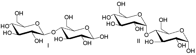  Which one of the following is a correct structure for  \beta -cellobiose?     A)  I B)  II C)  III D)  IV E)  none of these 