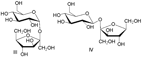 Which of the following disaccharides is a reducing sugar?     A)  I B)  II C)  III D)  IV E)  none of these