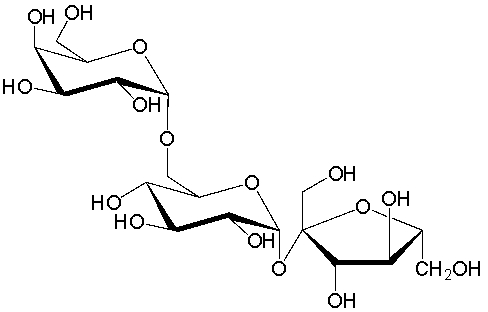  Raffinose is a trisaccharide found in whole grains. What is the correct description of the glycosidic linkage(s)  in raffinose?   A)  (1 \to 6  \alpha  at galactose and glucose and 1 \to 1  \alpha  at glucose and fructose)  B)  (1 \to 4  \alpha  at galactose and glucose and 1 \to 1  \alpha  at glucose and fructose)  C)  (1 \to  6  \alpha  at galactose and glucose and 1 \to 6  \alpha  at glucose and fructose)  D)  (1 \to 6  \beta  at galactose and glucose and 1 \to 1  \beta  at glucose and fructose)  E)  (1 \to 4  \beta  at galactose and glucose and 1 \to 1  \beta  at glucose and fructose)  