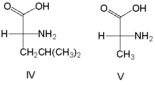 Which of the following is a correct structure for D-leucine?     A)  I B)  II C)  III D)  IV E)  V