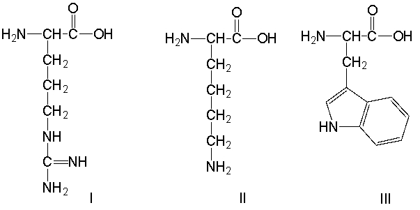 Which of the following amino acids have a basic side chain?     A)  I and II B)  I, II and IV C)  III and V D)  I, II, III and IV E)  all of these