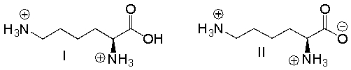 Which of the following is the predominant form of lysine at pH 14?       A)  I B)  II C)  III D)  IV E)  V