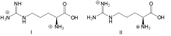 Which of the following is the predominant form of arginine at pH 2?       A)  I B)  II C)  III D)  IV E)  V