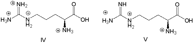 Which of the following is the predominant form of arginine at pH 2?       A)  I B)  II C)  III D)  IV E)  V
