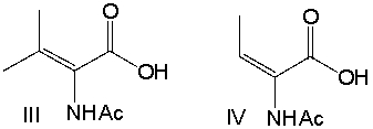 Which of the following alkenes is used to prepare isoleucine using an asymmetric catalytic hydrogenation reaction?       A)  I B)  II C)  III D)  IV E)  none of these