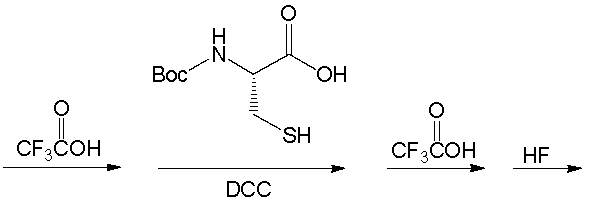 Which of the following is the correct sequence of the tetrapeptide that is formed by the following reaction sequence?       A)  Cys-Ala-Phe-Ser B)  Cys-Phe-Ala-Ser C)  Ser-Ala-Phe-Cys D)  Ser-Phe-Ala-Cys E)  none of these