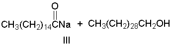 Predict the products when triacontyl hexadecanoate, a major component of beeswax is treated with aqueous NaOH.           A)  I B)  II C)  III D)  IV E)  none of these