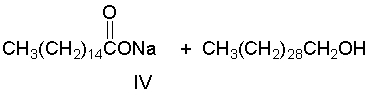 Predict the products when triacontyl hexadecanoate, a major component of beeswax is treated with aqueous NaOH.           A)  I B)  II C)  III D)  IV E)  none of these