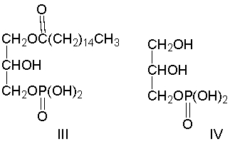 Which of the following compounds is a phosphatidic acid?     A)  I B)  II C)  III D)  IV E)  none of these