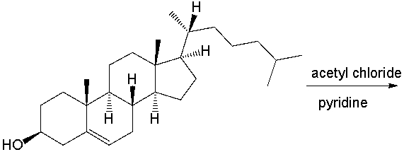 Predict the product when cholesterol is treated with acetyl chloride in presence of pyridine.  