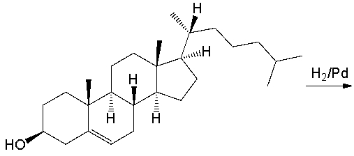 Predict the major product when cholesterol is treated with hydrogen in the presence of a palladium catalyst.  