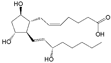 Following is the structure for PGF<sub>2</sub><sub> \beta </sub>. What structural feature is represented by 2 \beta ?   A)  2 represents the number of double bonds B)  ( \beta  represents the trans relationship between the two OH groups)  C)  ( \beta  represents the trans relationship between the side chains)  D)  A and C E)  A and B 