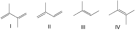Which one of the following monomers will produce polyisoprene?   A)  I B)  II C)  III D)  IV E)  none of these