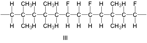 Which of the following is a region of a random copolymer constructed from isobutylene and vinyl fluoride?         A)  I B)  II C)  III D)  IV E)  none of these