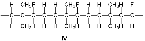 Which of the following is a region of a random copolymer constructed from isobutylene and vinyl fluoride?         A)  I B)  II C)  III D)  IV E)  none of these