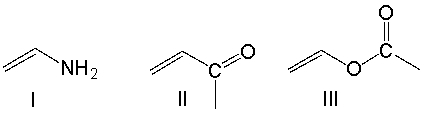 Arrange the following monomers in decreasing order of reactivity towards anionic polymerization?   A)  I > III > II B)  II > I > III C)  III > II > I D)  II > III > I E)  III > I > II