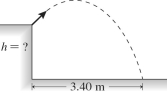 As shown in the figure, a heavy rock is shot upward from the edge of a vertical cliff. It leaves the edge of the cliff with an initial velocity of 15 m/s directed at 25° from the vertical and experiences no appreciable air resistance as it travels. How high is the cliff?  