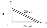 As shown in the figure, a 60-cm length of uniform wire, of mass 60 g, is bent into a right triangle. What are the x and y coordinates of the center of mass (or center of gravity)  of this triangle?   A)  (8.0 cm, 3.0 cm)  B)  (8.0 cm, 5.0 cm)  C)  (9.0 cm, 4.0 cm)  D)  (10 cm, 3.0 cm)  E)  (10 cm, 5.0 cm) 