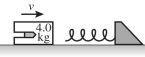 An 8.0-g bullet is suddenly shot into a 4.0-kg block, at rest on a frictionless horizontal surface, as shown in the figure. The bullet remains lodged in the block. The block then moves against a spring and compresses it by 8.9 cm. The force constant (spring constant)  of the spring is  1400 \mathrm {~N} / \mathrm { m }  What is the magnitude of the impulse on the block (including the bullet inside)  due to the spring during the entire time interval during which the block compresses the spring?   A)  13 N ∙ s B)  12 N ∙ s C)  10 N ∙ s D)  8.3 N ∙ s E)  6.7 N ∙ s 