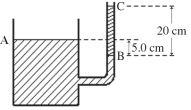  A container has a vertical tube, whose inner radius is 12.00 mm, connected to it at its side, as shown in the figure. An unknown liquid reaches level A in the container and level B in the tube-level A being 5.0 cm higher than level B. The liquid supports a 20-cm high column of oil, between levels B and C, whose density is  320 \mathrm {~kg} / \mathrm { m } ^ { 3 }  The gauge pressure at level B is closest to   A)  630 Pa B)  310 Pa C)  470 Pa D)  790 Pa E)  940 Pa 
