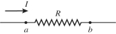 The figure shows conventional current passing through a resistor. The arrow shows the direction in which this conventional current is flowing. Which of the following statements are correct? (There could be more than one correct choice.)    A)  The charges are moving slower at point b than at point a. B)  The electric potential is lower at point b than at point a. C)  The electric potential is higher at point b than at point a. D)  The current at point b is the same as the current at point a. E)  The electric potential at point b is the same as it is at point a.