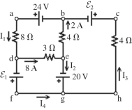A multiloop circuit is shown in the figure. Find the emf ε<sub>1</sub> if the batteries are ideal. (It is not necessary to solve the entire circuit.)    A)  -4 V B)  4 V C)  44 V D)  52 V E)  -52 V