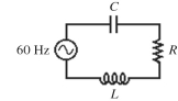  In the circuit shown in the figure, the 60-Hz ac source has a voltage amplitude of 120 V, the capacitive reactance is  750 \Omega  the inductive reactance is  290 \Omega  and the resistance is  500 \Omega  What is the inductance L of the inductor?   A)  770 mH B)  1700 mH C)  2900 mH D)  3700 mH E)  4800 mH 