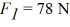 The figure shows two forces acting on an object, with magnitudes   and   What third force will cause the object to be in equilibrium (acceleration equals zero) ?   A)  52 N pointing down B)  52 N pointing up C)  82 N pointing down D)  82 N pointing up