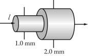 The figure shows two connected wires that are made of the same material. The current entering the wire on the left is 2.0 A and in that wire the electron drift speed is v<sub>d</sub>. What is the electron drift speed in the wire on the right side?   A)  4v<sub>d</sub> B)  2v<sub>d</sub> C)  v<sub>d</sub> D)  v<sub>d</sub>/2 E)  v<sub>d</sub>/4