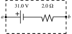The emf and the internal resistance of a battery are as shown in the figure.When the terminal voltage V<sub>ab</sub> is equal to 17.4 V,what is the current through the battery,including its direction?   A) 6.8 A,from b to a B) 8.7 A,from b to a C) 6.8 A,from a to b D) 8.7 A,from a to b E) 16 A,from b to a