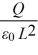 Consider two closely spaced and oppositely charged parallel metal plates.The plates are square with sides of length L and carry charges Q and -Q on their facing surfaces.What is the magnitude of the electric field in the region between the plates? A) E =   B) E =   C) E = 0 D) E =   E) E =  