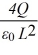 Consider two closely spaced and oppositely charged parallel metal plates.The plates are square with sides of length L and carry charges Q and -Q on their facing surfaces.What is the magnitude of the electric field in the region between the plates? A) E =   B) E =   C) E = 0 D) E =   E) E =  