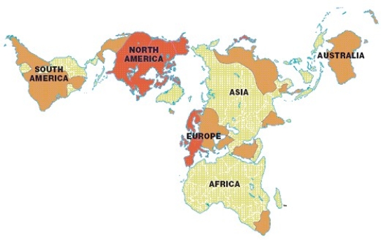   -In the above map,the darkest shaded regions represent the world's A)  core. B)  periphery. C)  external arenas. D)  hearth areas. E)  wealthiest colonies.