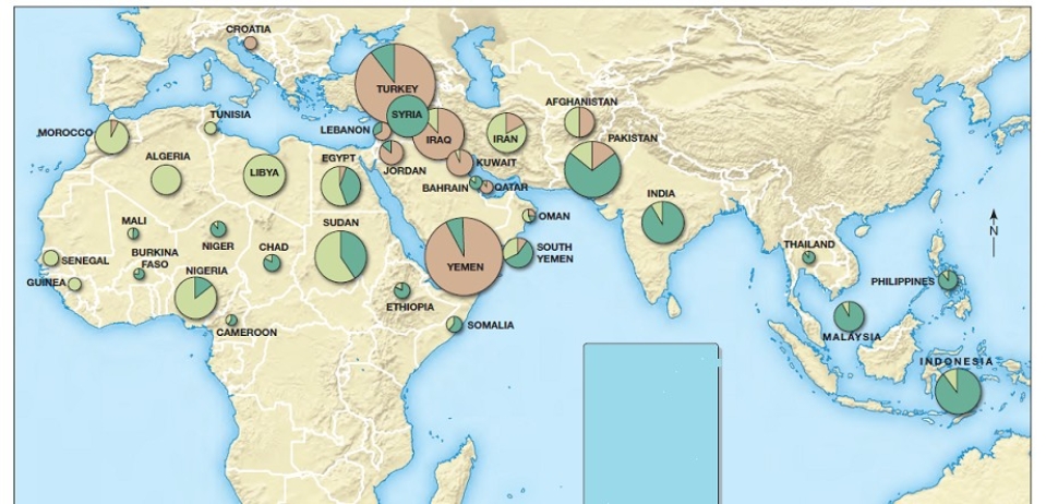   -The above map best represents A)  e-waste disposal sites. B)  current sites for outbreaks of Ebola. C)  source areas for pilgrims to Mecca. D)  UNESCO World Heritage sites. E)  origin sites of scientology.