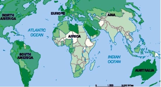   -The above map shows the percentage of each country's A)  population that lives in urban settlements. B)  population that lives in the primate city. C)  area that is urban. D)  likelihood that cities are shock cities. E)  cities that are central places.