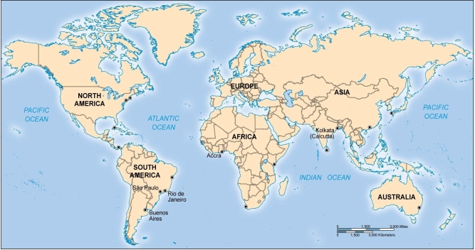   -The cities shown on the world map above all have this in common - they are A)  gateway cities. B)  shock cities. C)  primate cities. D)  peripheral cities. E)  world cities.