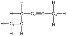 What is the molecular geometry around carbon atom C<sub>3</sub>?   A)  linear B)  tetrahedral C)  trigonal planar D)  trigonal pyramidal E)  square planar